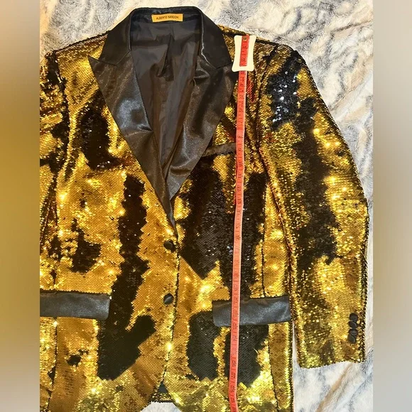 Men’s gold/black reversible sequin jacket - Picture 7 of 7